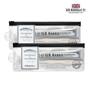 [디알해리스] 프리미엄 휴대용 치약&칫솔 2세트 고급파우치 위생캡 포함 여행용 기내반입