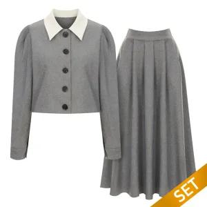 [롯데백화점]티뷰 카라 배색 자켓 플레어 스커트 세트_V5C-VSE006