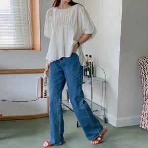 [하프클럽/]셔링 핀턱 블라우스 퍼프 소매 반팔 티 빅사이즈 티셔츠