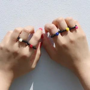 [오노마] ONM 장미 링 블랙 비즈 오닉스 구슬 로즈골드 불빛