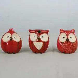 [LF616637_58]도자기인형 장식소품 부엉이소품(3p)-레드