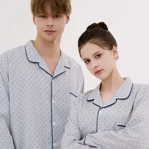 실크핏 리틀도트 긴팔 커플 잠옷 세트