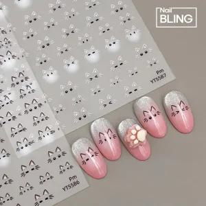 고양이 플랫 쫑긋 표정 이모티콘 YT5586 이모티콘 네일스티커