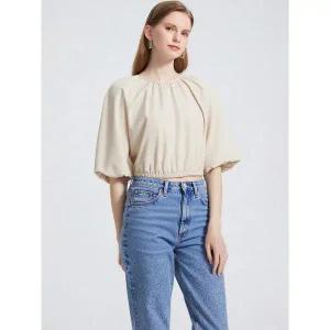 [하프클럽/에고이스트]크림 페이크 레더 볼륨 셔츠 EN4WB260