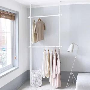 드레스 룸 침실 의류 정리용 2단 조절 가능 행거 벽걸이봉행거 높이너비조절가능행거