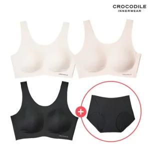[크로커다일] 감탄브라 소프트핏 쉘론 U넥 패드일체형 브라3종+팬티1종 4종