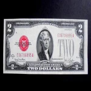 미국 최 초 발행 귀한 1928년 행운의 2달러 레드씰 지폐(06706895)
