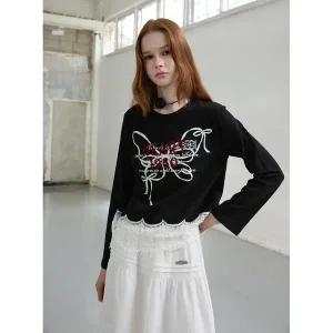 [에고이스트](센텀시티점)[BLUE LABEL] 밑단 레이스 프린팅 티셔츠 (ER3OTL08)