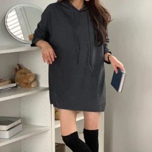 여성 오버핏 박스 데일리 후드 롱 티셔츠 21DS-WSH-4900-블랙