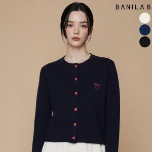 여성 하트버튼 리본 자수 가디건