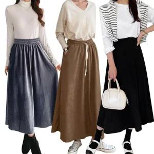 가을의 우아함 코듀로이부터 벨벳까지 롱 스커트 컬렉션(플레어/H라인)