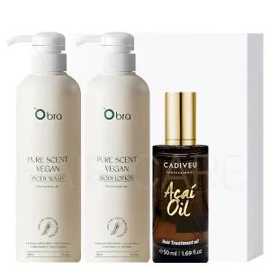 [카디뷰][오브라]기프트 세트 헤어에센스+바디 (아사이오일 220ml+퓨어 센트 비건 바디워시&로션 480ml)