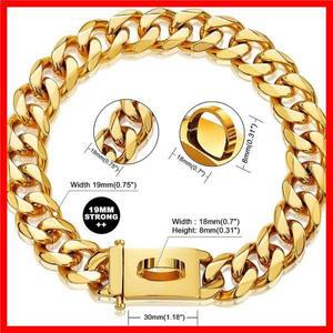 19mm 골드 체인 개 목걸이 고급 실버 쿠바 링크 중형 및 대형 핏불용 보안 스냅 버클 포함