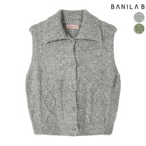 여성 슬리브리스 카라 버튼 니트