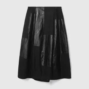 [DEMOO](센텀시티점)레더 블록 스커트 블랙