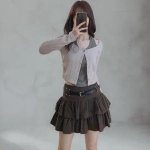 [하프클럽/]여성 슬림핏 홀터네크 골지 귀여운 코디 카디건