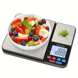 1개 대형 듀얼 플랫폼 디지털 주방 저울, 2가지 정확도 0.01g/0.001oz 및 용량 5kg/11lb