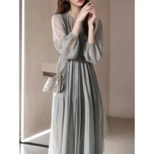 [디에이치(하프클럽)]플리츠 쉬폰 시스루 포인트 원피스_P392598852