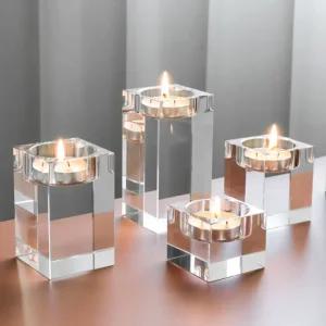 고급 고투명 크리스탈 스퀘어 캔들 홀더 3종 반짝반짝 고투명 양초 티라이트 유리 촛대