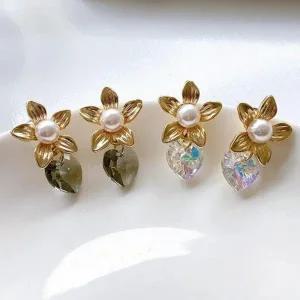 [다잇템] 여자 꽃무늬 진주 2종택1 크리스탈 귀걸이_18267318_588872