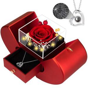 사랑해 목걸이와 함께하는 레바논 보존 레드 리얼 로즈 여성을 위한 생일 선물 그녀의 엄마 아내 여자친구 할머니 크리스마스 기념일 로맨틱