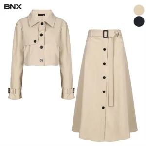 [정품] BNX 자켓 아웃터 데일리 출근룩 55~66 여성 트렌치 벨트 크롭 스커트 세트