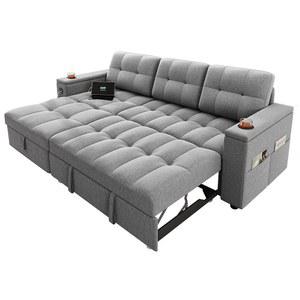 이타홈 침대 소파, 체이스 & USB가 있는 L자형 소파 풀아웃 및 수납 공간이 4인승 패브릭 컨버터블 침대, 거실용 리버서블 단면 라이트 그레이