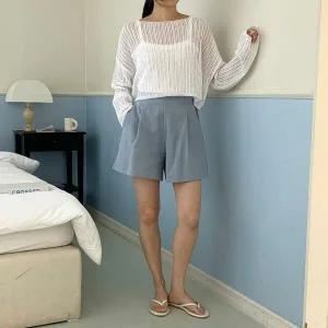 여자 데일리 톤다운 코튼100 뒷밴딩 핀턱 반바지