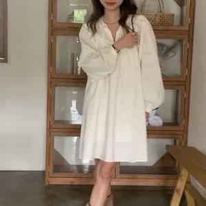 벌룬소매 루즈핏 셔츠 미니원피스 내추럴 데일리룩