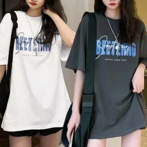 2P 셔츠 캐주얼 세트 레터링 여자 반팔 루즈핏