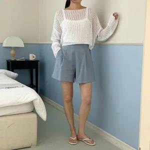 [옷자락]여자 데일리 톤다운 코튼100 뒷밴딩 핀턱 반바지_P408433928