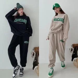 여성 88까지 양기모 후리스 레터링 맨투맨 조거팬츠 트레이닝 세트 플리스 츄리닝 -WPST0160- 겨울