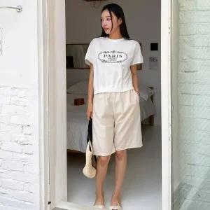 [다잇템] 여성 무지컬러 마원단 하프 면원단 고무줄 반바지