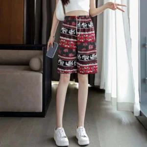 코끼리 패턴 포인트 허리밴딩 4부 통 반바지