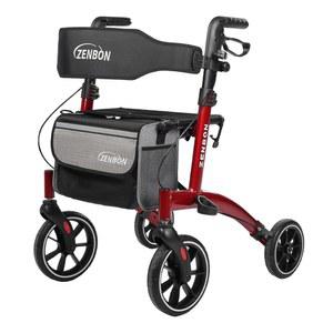 노인/ 롤레이터 워커 접이식 롤링 워커, 좌석 330파운드 용량 4개 큰 8인치 휠 핸드 그립 높이 조절 가능한 경량 알루미늄 7205(빨간색)