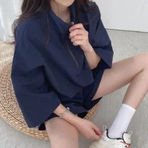 캐주얼 세트 반팔 폴리 반바지 트레이닝 셋업 반집업