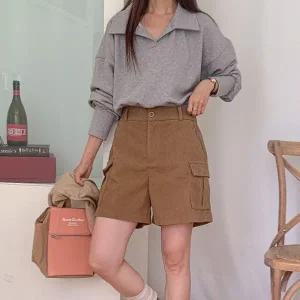 [다잇템] 여자 건빵 귀여운 FW 4부 골덴반바지 백밴딩 반바지