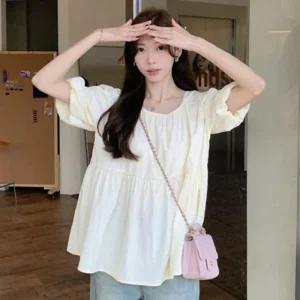 여자 셔츠 1P 퍼프 여름 백리스 블라우스 소매 루즈핏