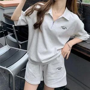 여자 반팔 트레이닝복 세트 여름 편한 1P 반집업 셋업