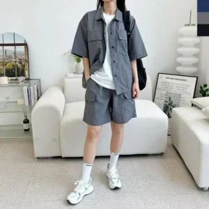 여자 포켓 남방 셋업 여름 세트 트레이닝 반팔 반바지