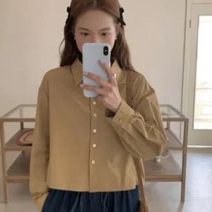 크롭 뒷트임 셔츠 루즈핏셔츠 카라 린넨셔츠 베이직