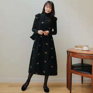 [핑크시슬리] 데이시 골덴 플라워자수 롱 원피스