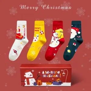 크리스마스 산타 여성 색감예쁜 고급양말4개+선물박스세트