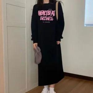 기모 인기 여성 안감 루즈핏 감성 스타일 레터링 롱