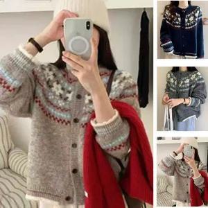 [하프클럽/]WR5104 루즈핏 노르딕가디건/겨울니트/미시가디건/백화점여성가