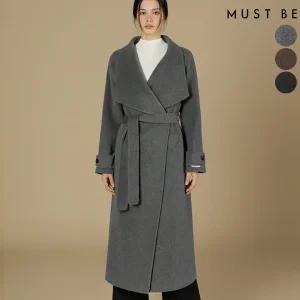 여성 핸드메이드 하이넥 숄카라 울 롱코트