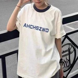 우먼즈 링거 데일리 레터링 오버핏 클래식 반팔티