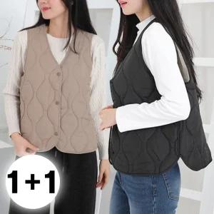 [2개세트] 빅사이즈 웨이브 누빔 조끼 보온 베스트 방한조끼 (4color)