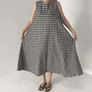 스커트 날씬해보이는 바캉스 패션 끈나시 린넨