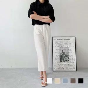 9부 인기 델라라 린넨 포켓 통바지